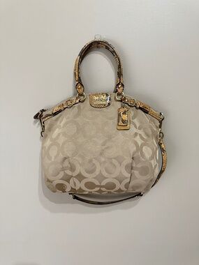 Coach K1176 18650 Signature Madison Satin Satchel Shoulder Hand Bag Python Brass